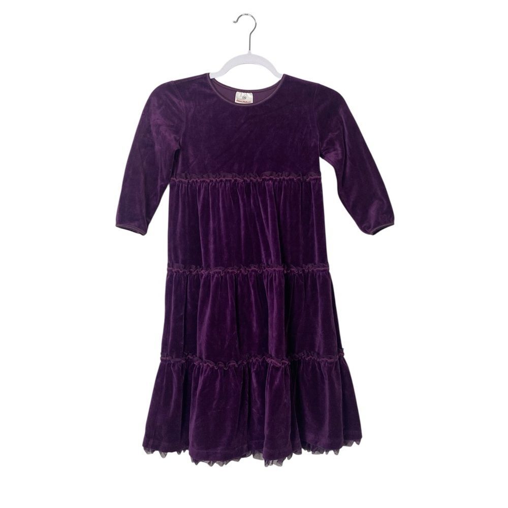 Hanna Andersson Purple Velvet Tiered Dress Girls Size 10 EU 140 Holiday Party